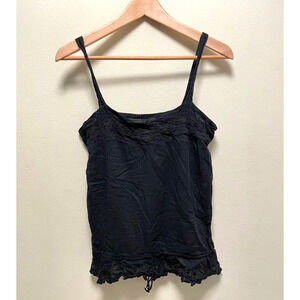 Vintage Tokyo Denim Womens Tank Top Sz 6 Black Floral Embroider Sheer Grunge Y2K